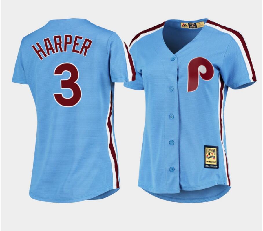 Women Philadelphia Phillies 3 Bryce Harper Nike Light Blue Alternate Replica Player MLB Jerseys